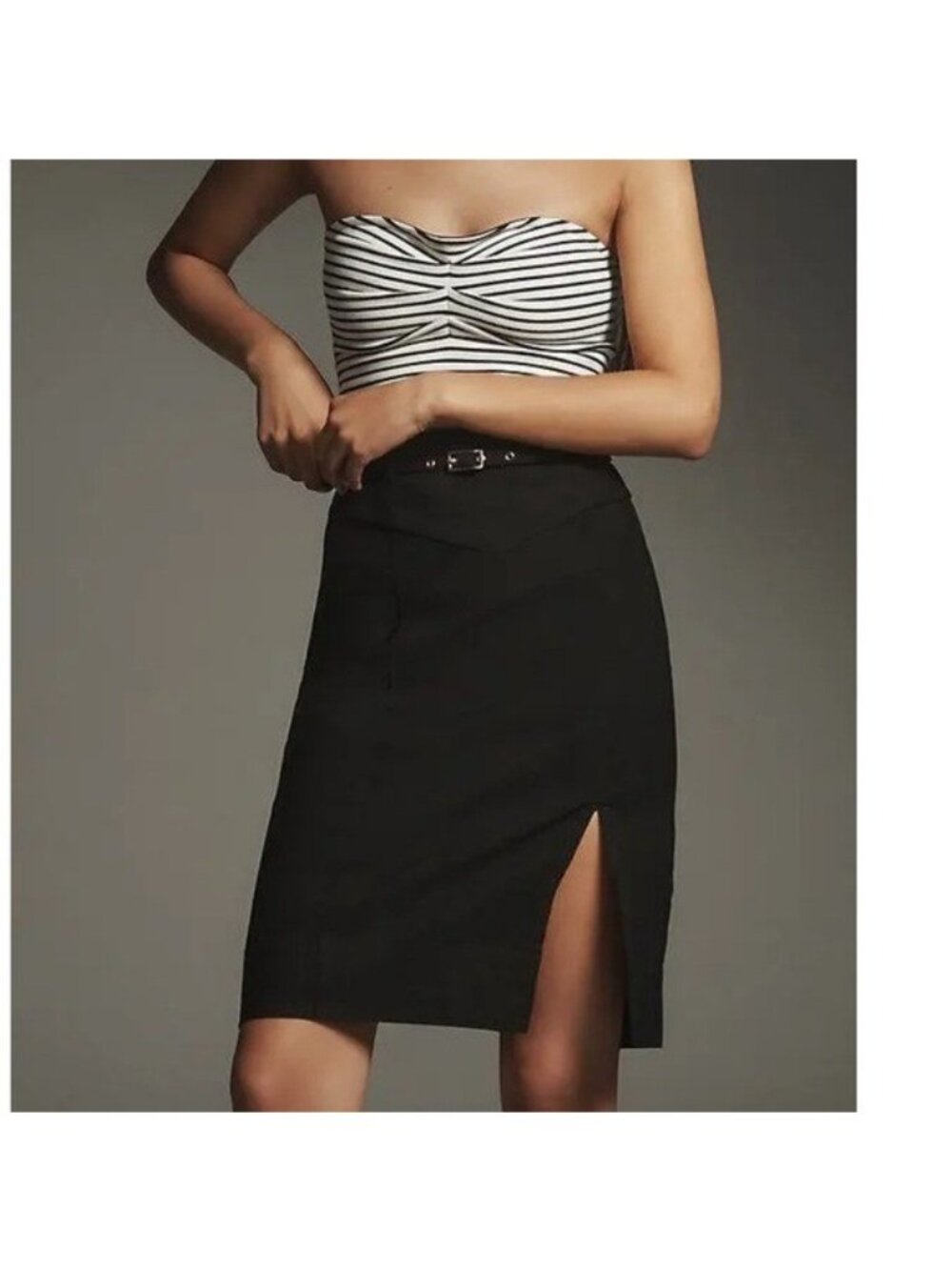 ANTHROPOLOGIE Belted Pencil Skirt Magic Fabric Edition Black Size XL NEW